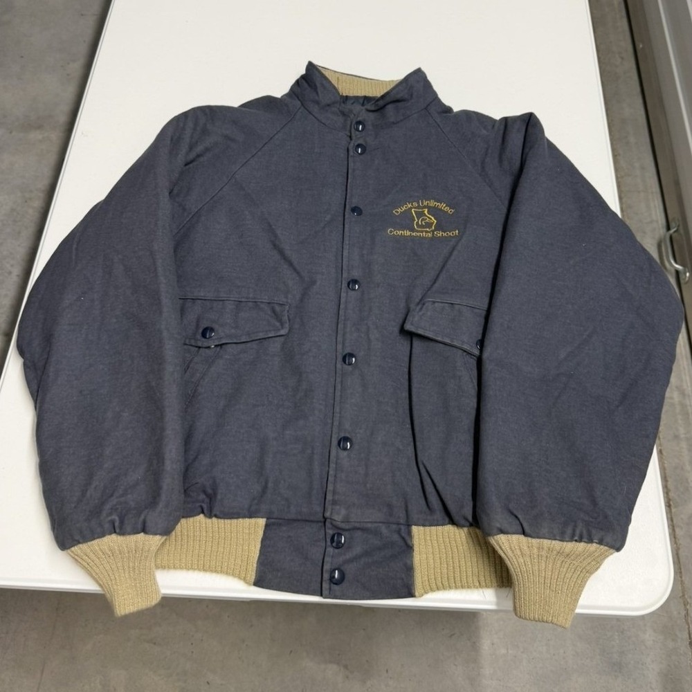 Vintage western rattlers brand Bomber Jacket Blue Canvas Mens‎ M ducks unlimited